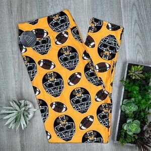 Black & Yellow Sugar Skull Football Print Soft Leggings